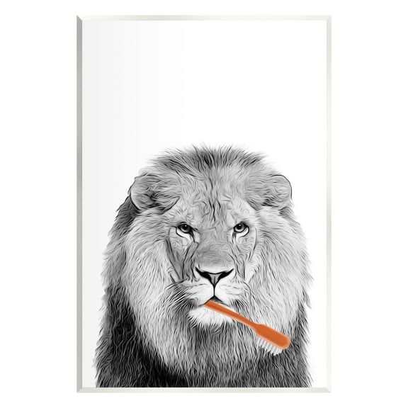 Stupell Industries Lion Brushing Teeth Bathroom Animals & Insects Painting Unframed Art Print Wall Art