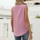 thumbnail image 4 of Camiseta sin mangas para mujer con cuello en V y encaje holgado, color sólido, camisa casual de gasa fresca para uso diario, 4 of 6