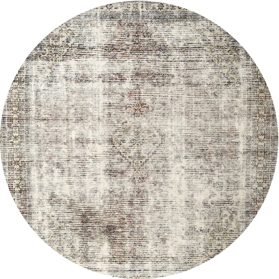 Ahgly Company Machine Washable Indoor Round Traditional Khaki Green Area Rugs, 3' Round