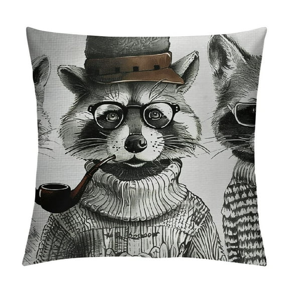 PHYHOO Animal Throw Pillow Cushion Cover, and Rabbit in Human Clothes Illustration, Decorative Square Accent Pillow Case, Black Grey White