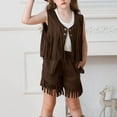 thumbnail image 4 of ZACPNCV Girls 2 Piece Outfits Fall Fringe Suede Vest and Shorts Set Tassel Sleeveless Jackets with High Waist Shorts Coffee 9-10 Years, 4 of 9