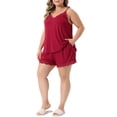 thumbnail image 4 of Pijamas de talla grande Agnes Orinda para mujeres, conjunto de lencería de encaje con camiseta y pantalones cortos, ropa de noche 2X rojo, 4 of 6
