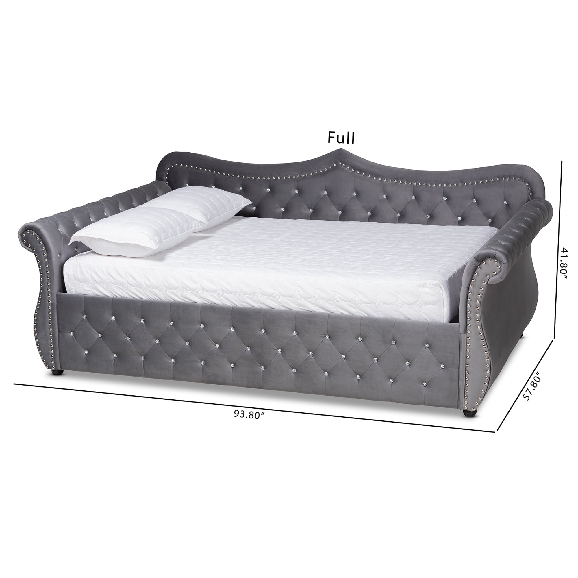 Baxton Studio Abbie Grey Velvet Upholstered and Crystal Tufted Full Daybed