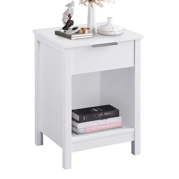 Spaco 22" Nightstand with Drawer, 3-Tier End Side Table with Storage Drawer and Shelf, Modern Bedside Night Stand for Bedroom, Living Room, White