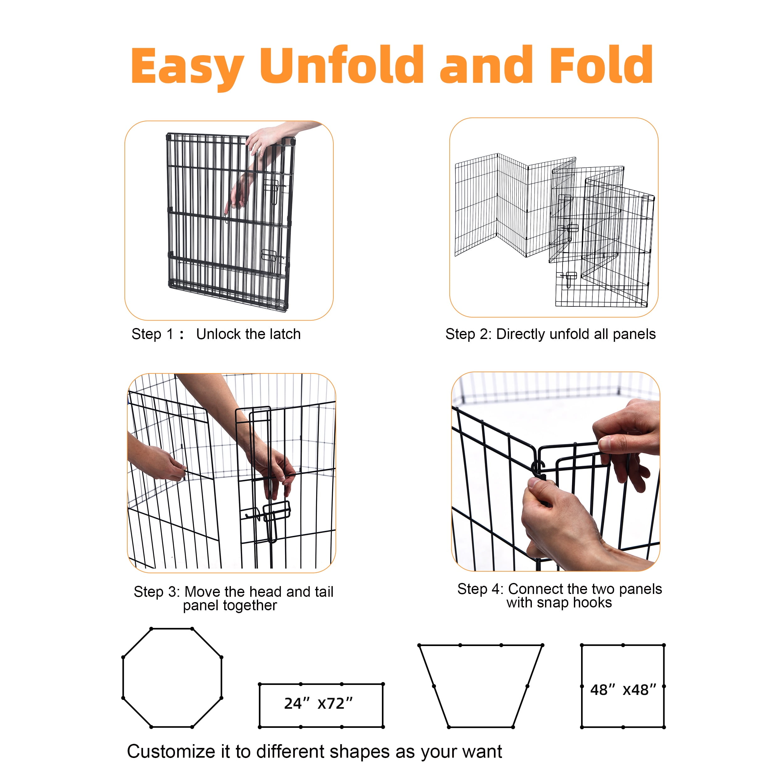 Max & Marlow Portable Dog Playpen, 8-Panel Metal Dog Fence, Indoor & Outdoor Use, Customizable, 30" Height