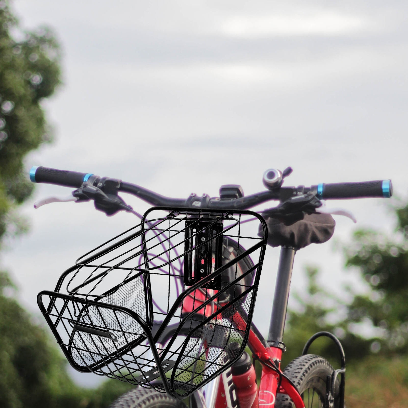 WEUVEB Durable Front Basket Metal Bike Accessory Basket Black 1Pcs Suitable for Cycling Shopping