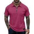 thumbnail image 2 of BOMYJESK Polo Shirts for Men Short Sleeve Collared Zip Golf Shirt Fashion Casual Polo Shirts Big and Tall Regular-Fit Tops with Pocket Hot Pink XXXL, 2 of 6