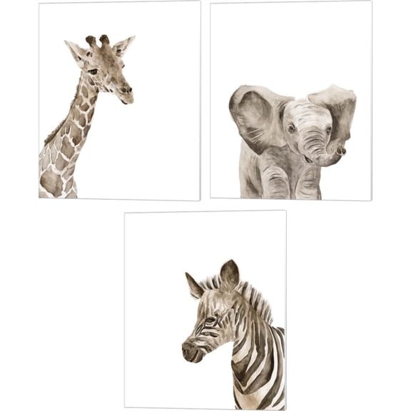 Great Art Now Safari Animal Portraits by Melissa Wang 3 Piece Canvas Art Set Each 12"W x 15"H