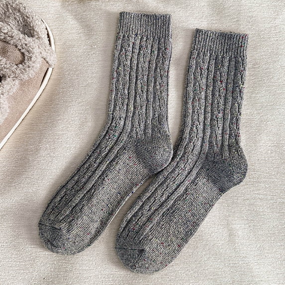 CNEJRHG 1Pair Women's Speckled Yarn Crew Socks Loose Tube Cushioned Ribbed Knit Thick Thermal Autumn Winter Mid Calf Plain Color Cotton Socks Z6 Light Ashy 1x