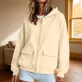 thumbnail image 2 of felwors Women's Long Sleeve Zip-Up Fleece Hoodie with Flap Pockets Oversized Utility Sweatshirt for Fall Casual Streetwear Khaki for Size XXL, 2 of 4