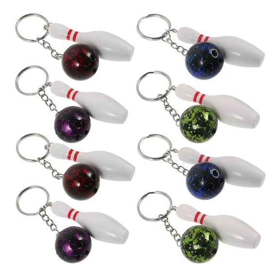 8Pcs Bowling Pin Keychains for Bowling Party Favors School Carnival Rewards Party Bag Fillers Sports Souvenir for DIY Writing Multi