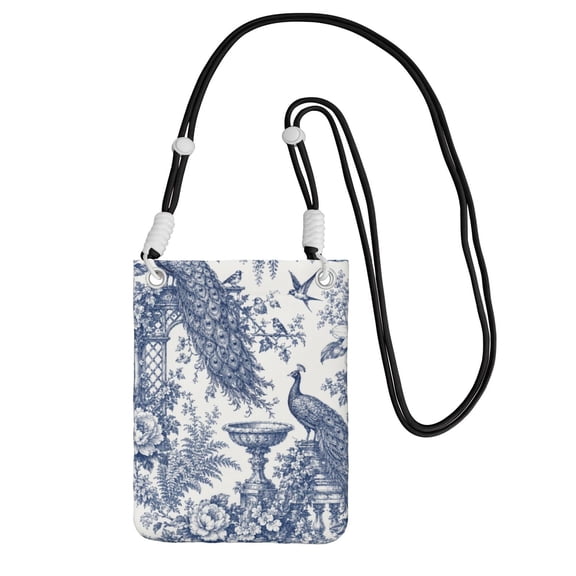 Botanical Toile Bird Pattern Small Crossbody Phone Bag, Cell Phone Purse with Adjustable Removable Strap, Mini Travel Shoulder Pouch