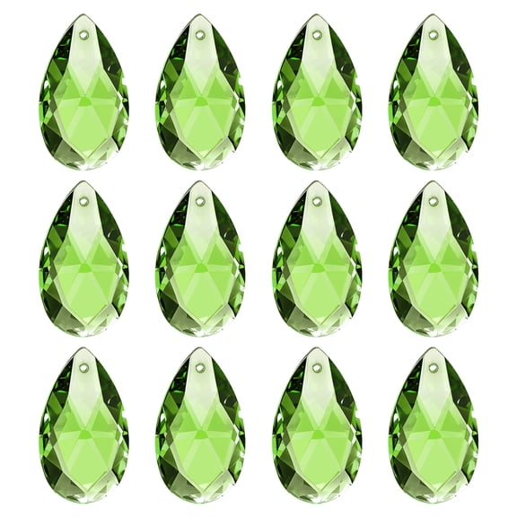 Uxcell K9 Crystal Pendants Teardrop Beads, 12 Pack 28mm Chandelier Prisms Parts Hanging Beads DIY Lamp for Arts Crafts Decoration, Green