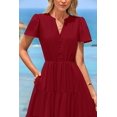 thumbnail image 4 of Vestido PRETTYGARDEN para mujer, midi, cuello en V, cuello en V, volantes y bolsillos, 4 of 9