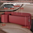 thumbnail image 2 of Car Leather Cup Holder Gap Bag, seat Gap Storage Box, with Water Cup Holder Gap Storage Box, Adjustable car seat Storage Box, can Store Glasses, Phone, Keys, Cards (Brown A) (Driver Side Red), 2 of 14