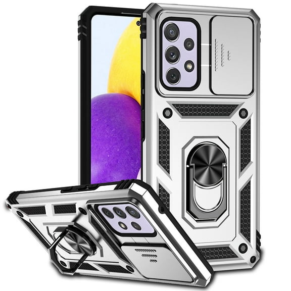 JTCASES for Samsung Galaxy A13 Case, Heavy Duty Protection Magnetic Car Mount Rotating Stand [Slide Camera Window] Rugged Shockproof Anti-fall Shell for Samsung A13, Silver