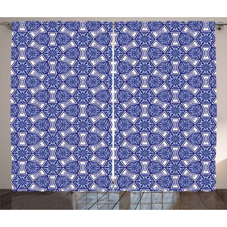 - Indigo Curtains 2 Panels Set, Ethnic Oriental Design with Flower Leaves Rectangular Shaped Image, Window Drapes for Living Room Bedroom, 108W X 108L Inches, White Dark Blue and Sky Blue, by Ambesonne