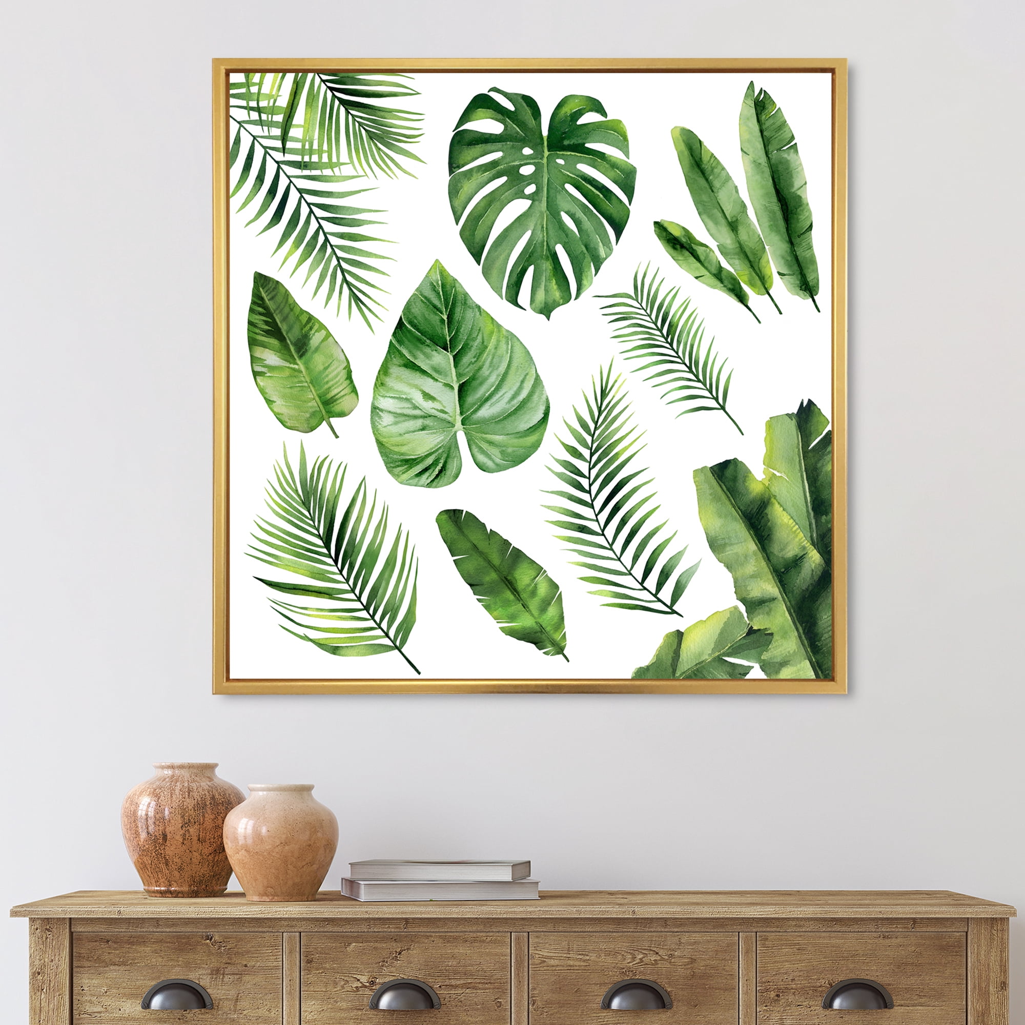 Designart 'Close Up Of Tropical Leaf Of Monstera V' Farmhouse Framed Canvas Wall Art Print