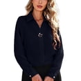 thumbnail image 3 of Tqcoqu Women's Pearl Buckle Collared Long Sleeve Shirt, Button Down Elegant Blouse, Formal Work Tops for Office Daily Wear,Black Women's S-XXL, 3 of 9