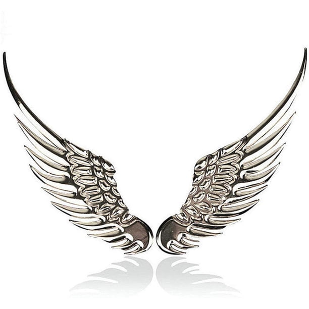 2 piezas 3D alas de ángel emblema auto coche insignia pegatinas estilo logo calcomanías accesorios motocicleta etiqueta para Jeep Dodge Mercedes BMW Mustang Volvo Chevrolet Nissan Audi VW Ford Honda Toyota Jaguar (plata) JM
