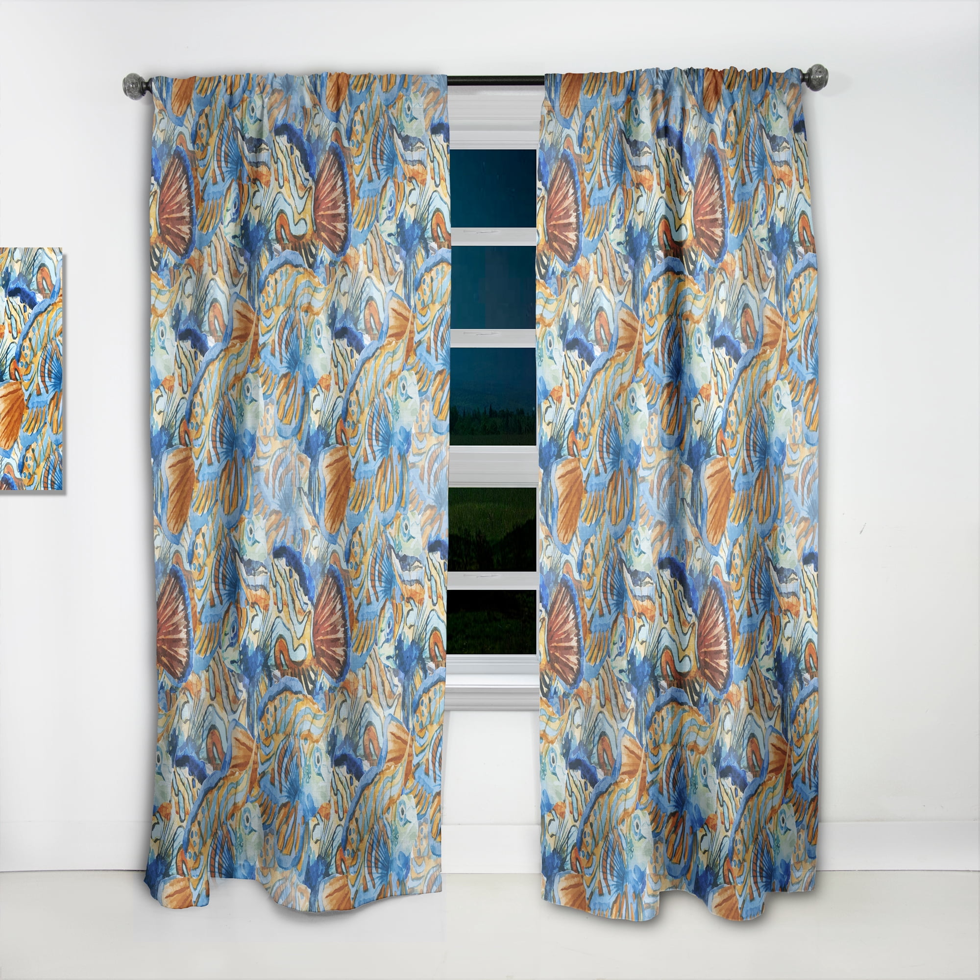 Designart 'Blue and Orange Fishes' Animals Curtain Panel