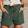 thumbnail image 2 of QIJUNTUO ​Women's Fashion Casual High Waist Loose Shorts Elastic Cotton Linen Blend Summer Athletic Shorts With Pockets​ Green, 2 of 5
