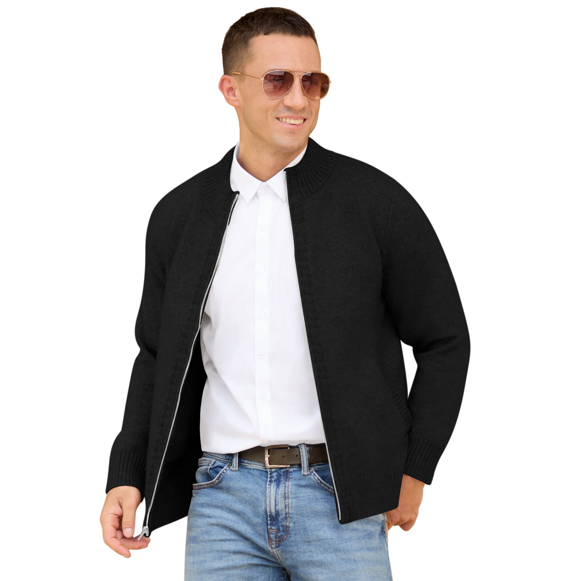 Iceglad Mens Full Zip Cardigan Sweater Casual Stand Collar Regular Fit Knit Sweater Fall Winter Ribbed Cardigan