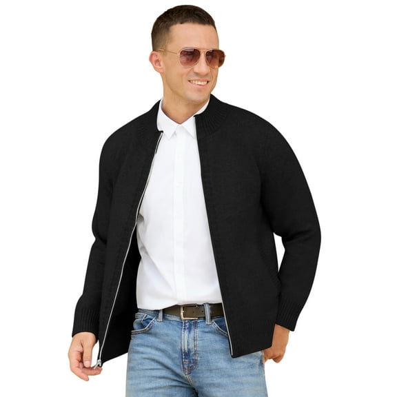 Iceglad Mens Full Zip Cardigan Sweater Casual Stand Collar Regular Fit Knit Sweater Fall Winter Ribbed Cardigan