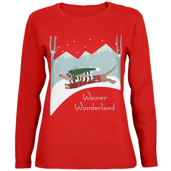 Old Glory Womens Christmas Dachshund Weiner Winter Wonderland Long Sleeve T Shirt