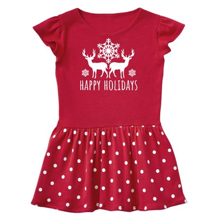 

Inktastic Happy Holidays Reindeer Silhouette and Snowflakes Gift Toddler Girl Dress