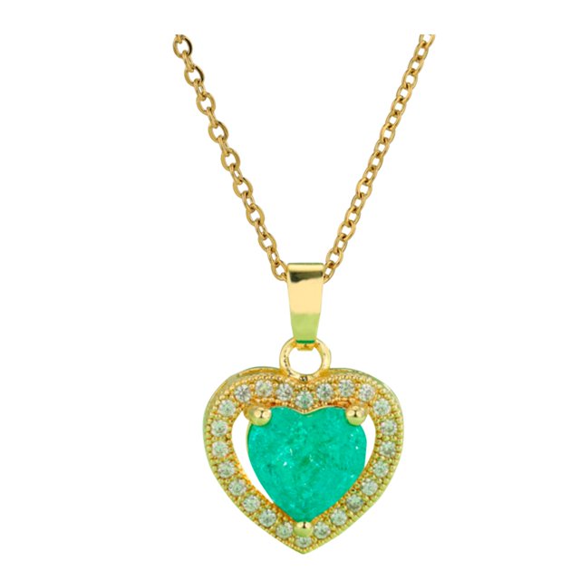 Ocean Heart Ice Crack Verde Collar Femenino Titanio Acero Corazón Zircon Collar Accesorios