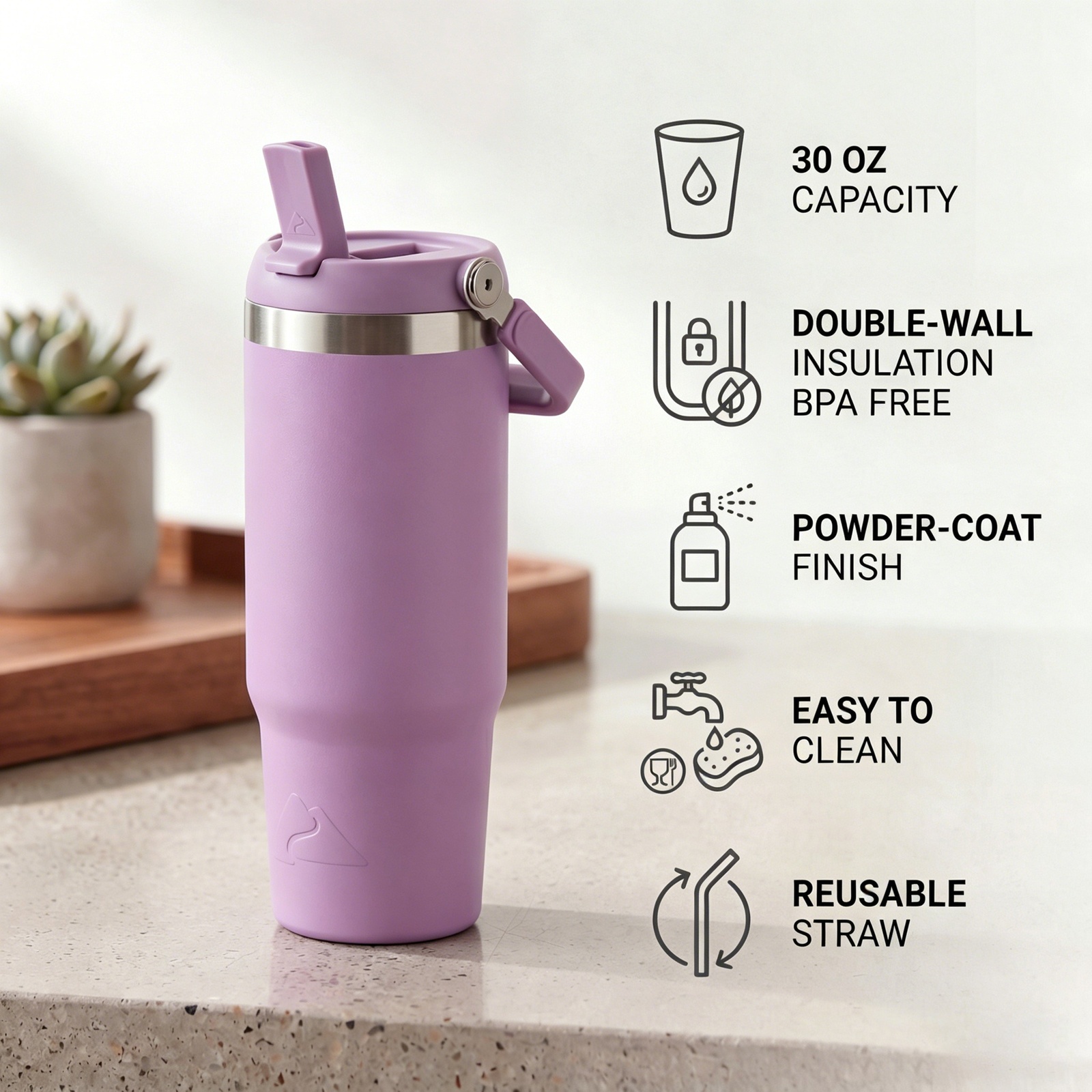 Termo giratorio de acero inoxidable aislado de 30 oz, lila nuevo 3