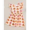 thumbnail image 3 of Suealasg Little Girls Halloween Clothes 6M 1T 2T 3T 4T Kids Girls Flying Sleeve Pumpkin Print A-line Princess Dress Halloween Holiday-themed Party Dress for Toddler Girls, 3 of 8