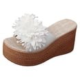 thumbnail image 4 of Rokment Flower Platform Dress Slides Sandals for Women Bride Wedding Beach Boho Fashion Leather Open Toe Chunky Extra Wedges Slip on High Heels Summer Shoes White Size 7, 4 of 5