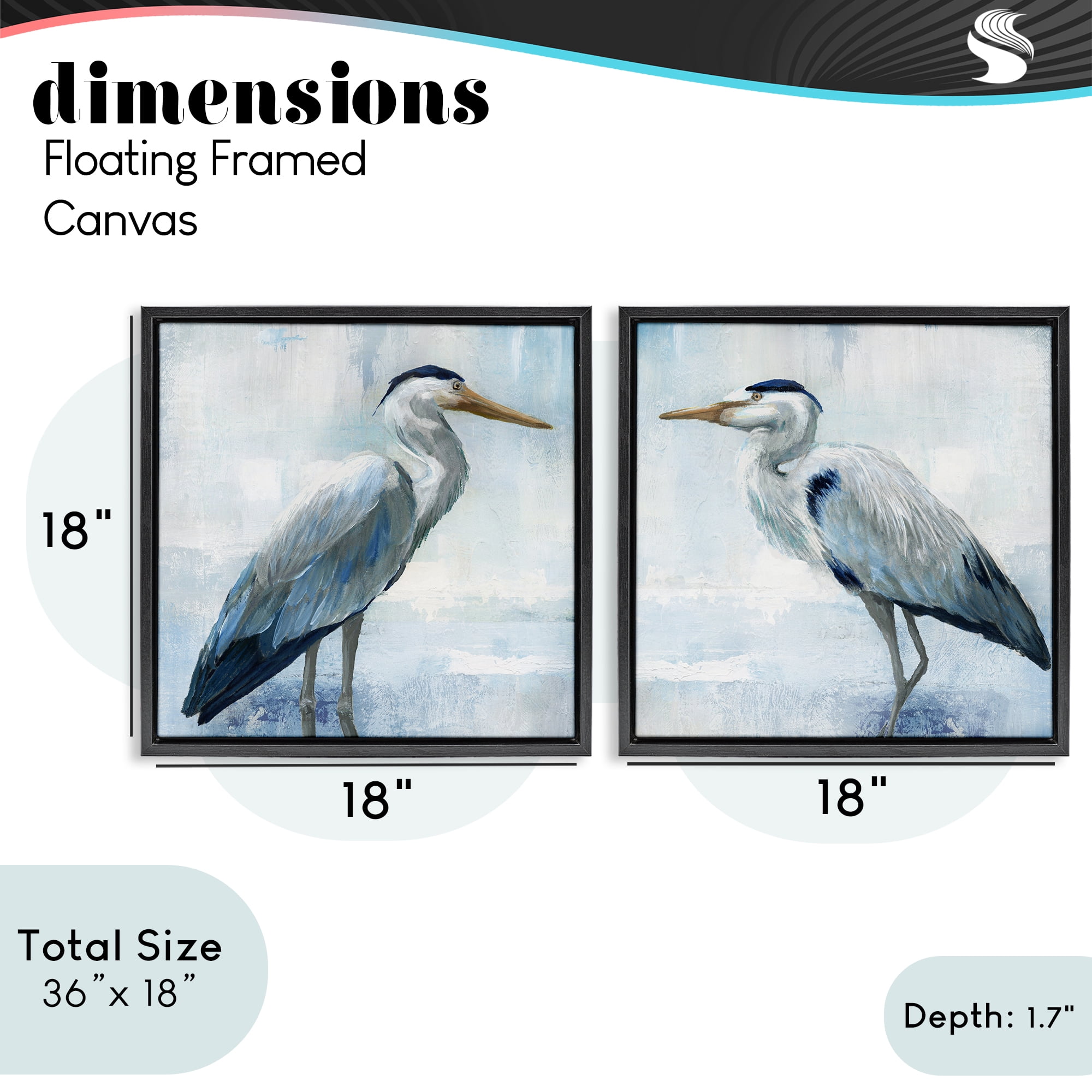 Stupell Industries Faded Blue Coastal Herons 2 Piece Black Framed Floater Canvas Set, design by Nan