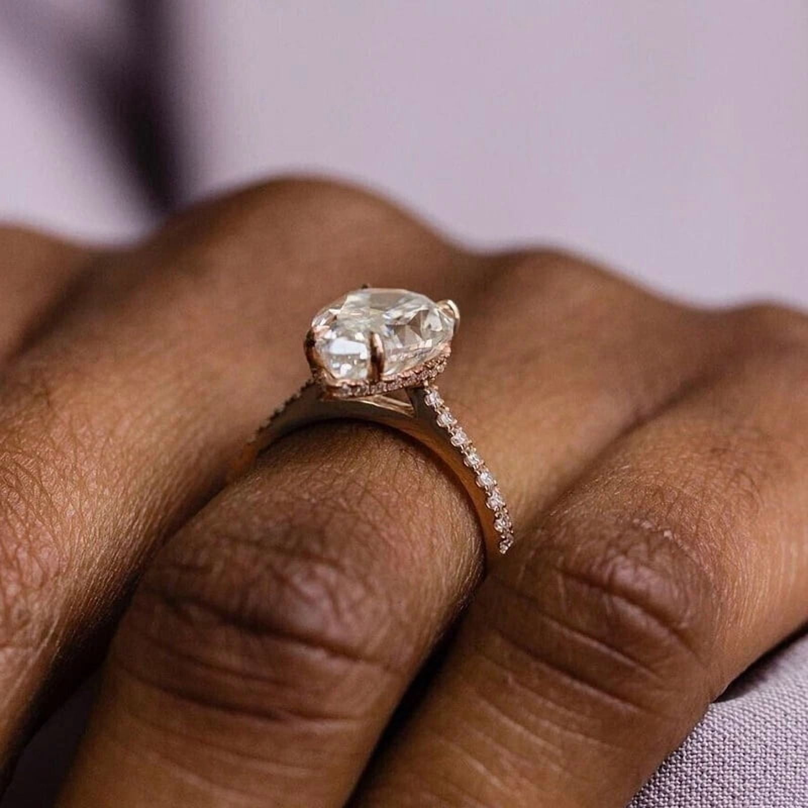 solitaire jewels 3CT Pear Moissanite Hidden Halo Engagement Ring For Women, 10K Rose Gold
