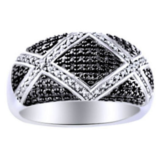 AFFY 0.09 Ct Black Diamond Natural Diamond Engagement Band Ring in 14k White Gold Over Sterling Silver Ring Size - 9.5