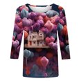thumbnail image 5 of Qertyioot Chemise Ample à Manches 3/4 pour Femmes T-shirts Imprimés Mode Saint-Valentin Col Rond Hauts Décontractés, 5 of 5