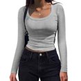 thumbnail image 2 of Kamentoy Women's Long Sleeve Crop Tops Ribbed Knit Y2k Scoop Neck Slim Fit Basic Going Out Shirts For Fall Everyday Wear, 2 of 5