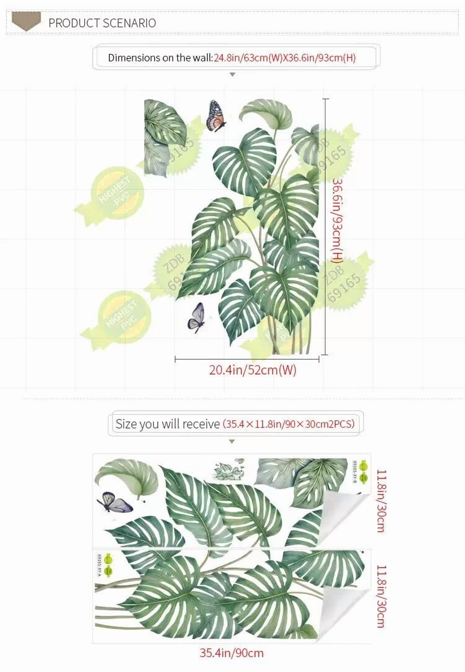 Green Plants Wall Stickers Tropical Leaves Wall Decals Hanging Tree Vine Wall Decal Nature Plants Palm Leaf Wall Sticker Wall Art Mural for Bedroom Living Room Background Office Home Décor
