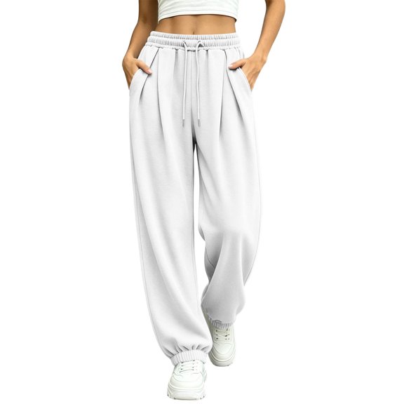Annhoo Womens Joggers with Pockets Drawstring Elastic Waist Oversized Full Length Trousers Casual Workout Pants