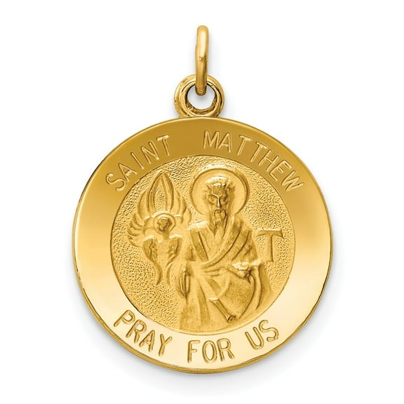 14K Yellow Gold Charm Pendant Themed 23 mm 15 Saint Matthew Medal