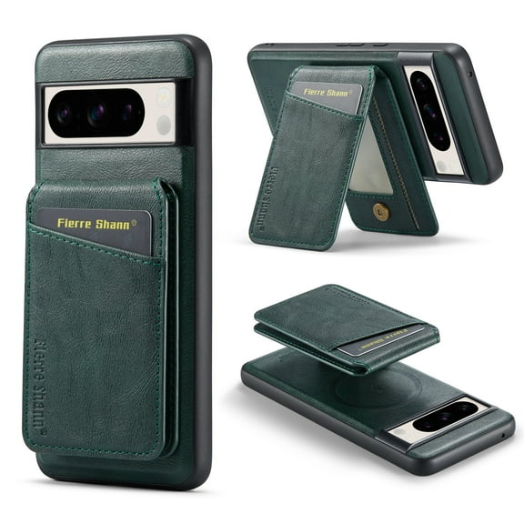 for Google Pixel 8A Case [Compatible with MagSafe] with Removable Card Holder Magsafe case Wallet 2 in 1 Detachable Back Cards Slot Premium PU Leather Magnetic Car Holder Mount case, Green