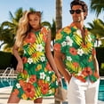 thumbnail image 4 of Uorisanigo Hawaii Flowers Matching Couple Outfits Men's Short Sleeve Shirt Button Up Shirt Blouse Workwear and Summer Dresses for Women Crewneck Sleeveless Hawaiian Vacation Sundress, 4 of 8