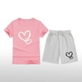 thumbnail image 2 of Zpanxa Ensembles pour Filles, Haut à Manches Courtes à Col Rond avec Imprimé Cœur et Ensemble de Shorts à Taille Élastique 6 Ans, 2 of 3