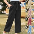thumbnail image 4 of LRen Girls Linen Pants Size 10,Girl Linen Pants,Girls Wide Leg Casual Trousers with Smocked Elastic Waistband Flowy Soft Long Pants for Everyday Wear, 4 of 10