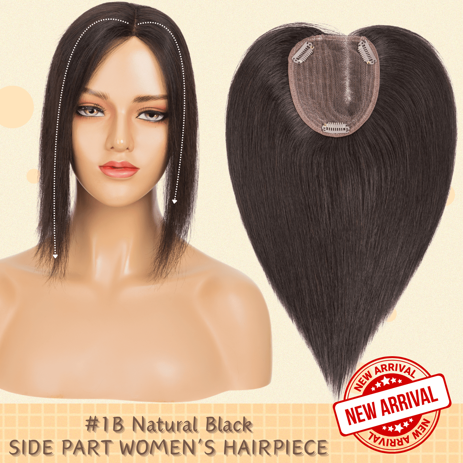 Benehair 10*12cm Side Part Clip In Hairpiece 100% Remy Real Human Hair Topper Hair Piece Wigs Handtied Lace Base For Woman Thin Hair Loss Top Piece Black 12 inch