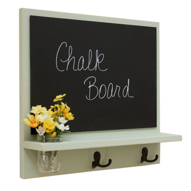 Message Board with Chalkboard, Coat Hooks & Mason Jar