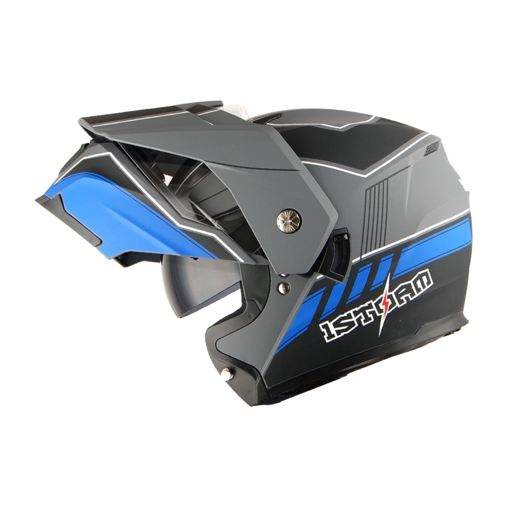 1Storm New Motorcycle Modular Flip up Full Face Helmet Dual Visor: HJK910 DSPORT Race Blue