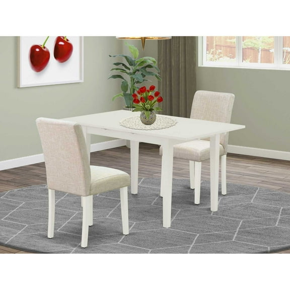 East West Furniture Norfolk 3-piece Dining Set with Linen Seat in Linen White